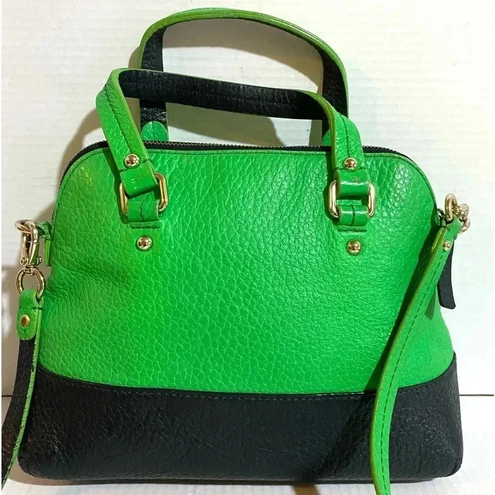Kate spade green black pebbled leather satchel handbag